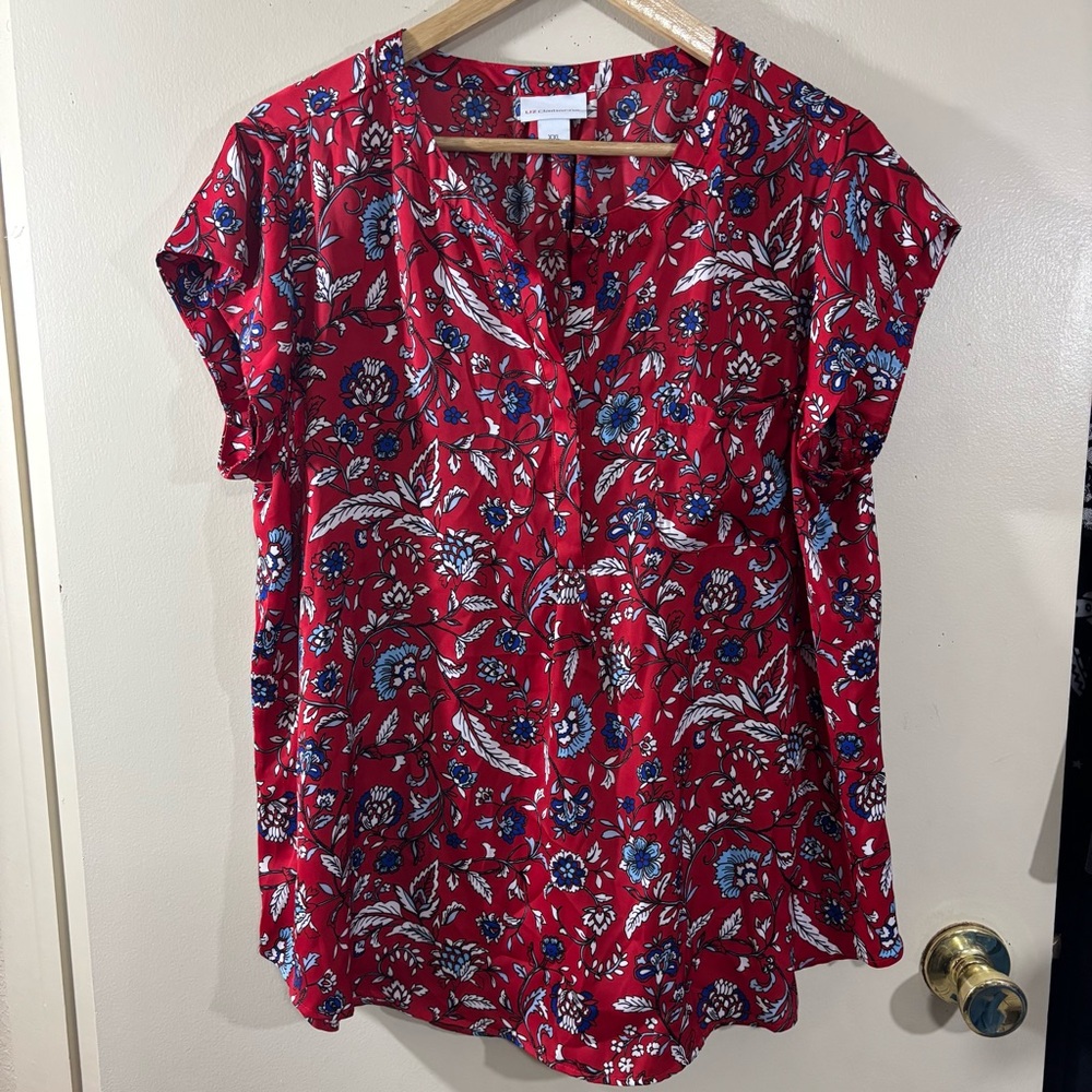 Liz Claiborne Red White Blue Floral Blouse Size XXL